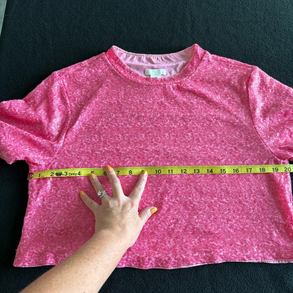 H&M Pink Sequin Crop Top Loose Fit size medium EUC - Picture 7 of 8
